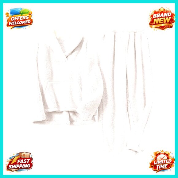 Fluffy Fleece Pajama Set Oversized Cozy Lounge Sleepwear Winter Warm